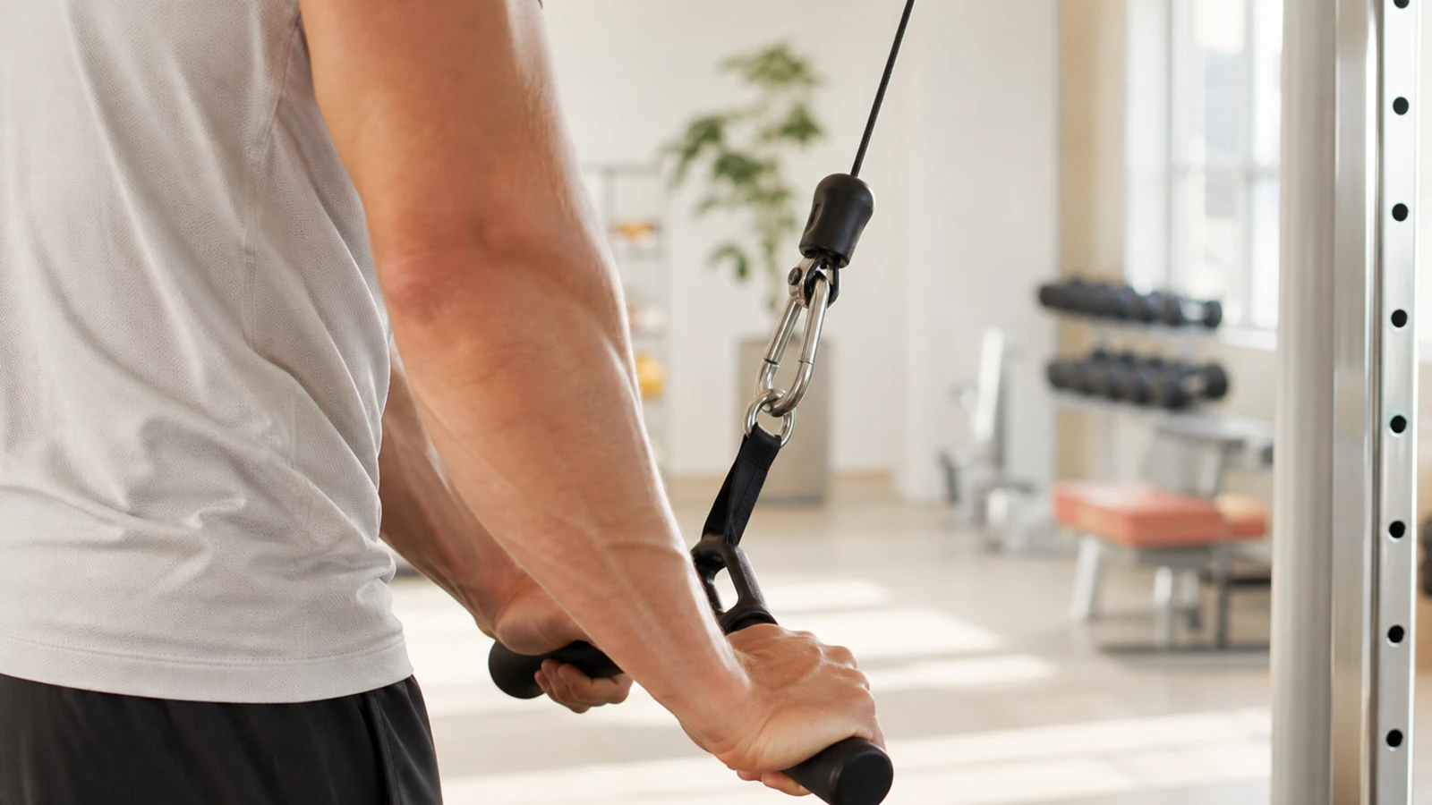 Rephandtag i kabelmaskin för triceps pushdown